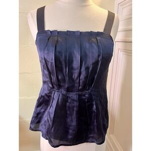 NWT J Crew 100% Silk Pleated Cami Top Blouse Women's 0P Navy‎ Blue Night Formal